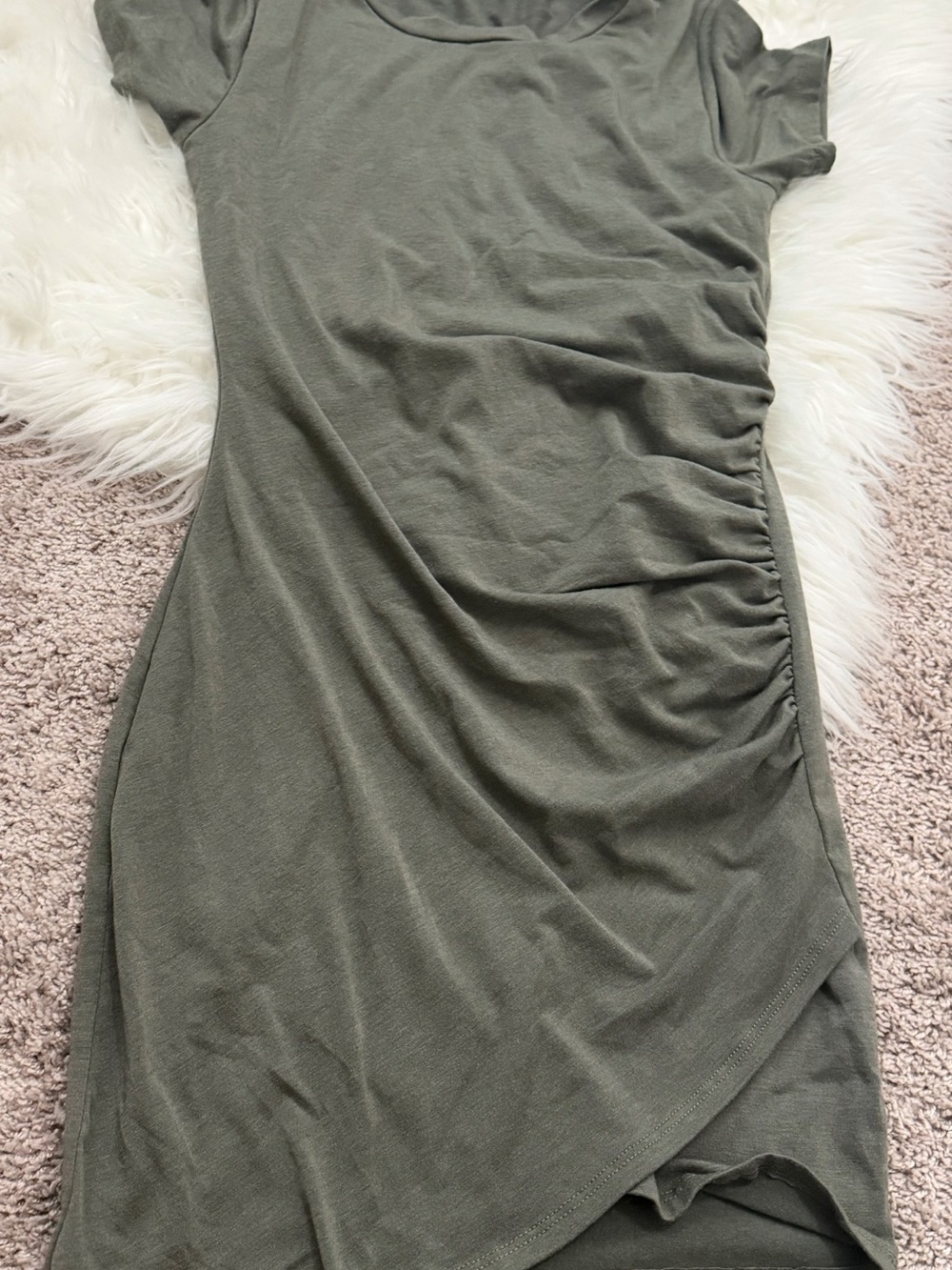 Full Tilt Olive Green Ruched Side Midi Dress